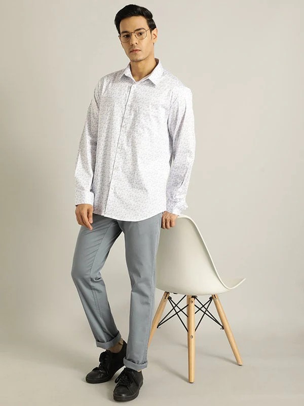 Indian Terrain Men Floral Print White Shirt